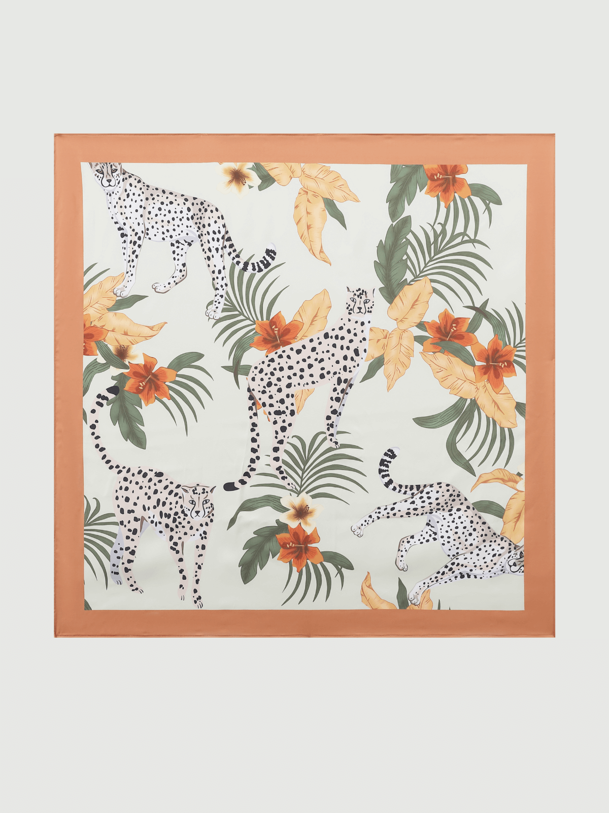 Ulivary Orange Leopard Charmeuse Floral Square Scarf