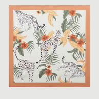 Ulivary Orange Leopard Charmeuse Floral Square Scarf