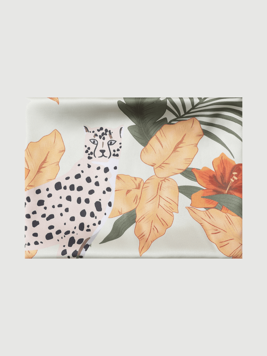 Ulivary Orange Leopard Charmeuse Floral Square Scarf