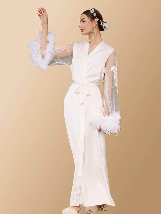 Ulivary White Feather Bridal Robe