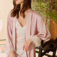 Ulivary Pink Feather Bridal Robe