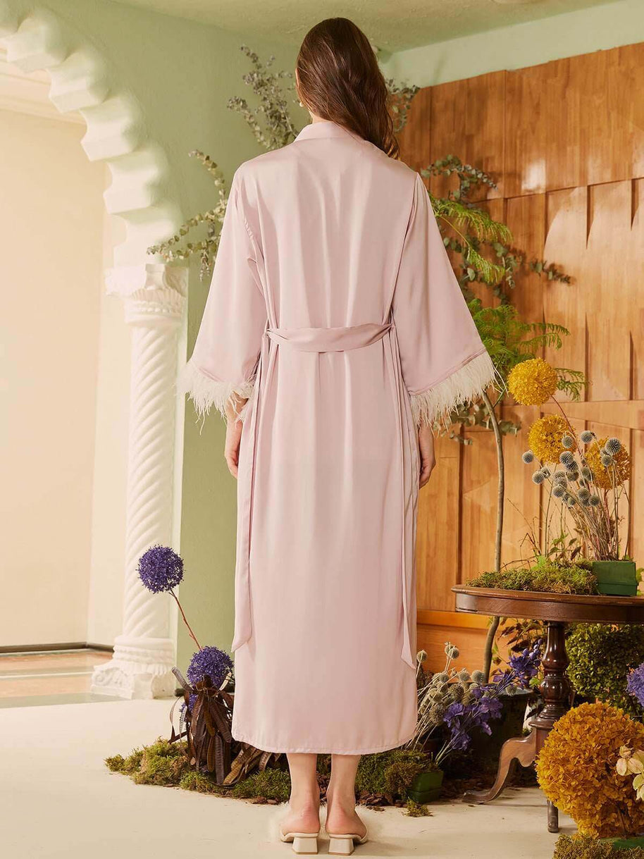 Ulivary Pink Feather Bridal Robe