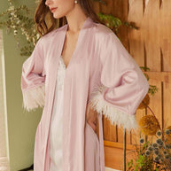 Ulivary Pink Feather Bridal Robe