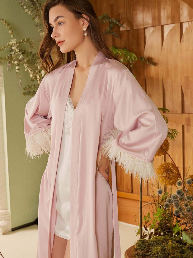 Ulivary Pink Feather Bridal Robe