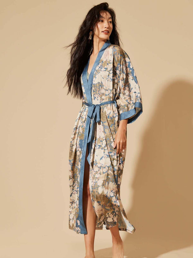 Ulivary Floral Blue Kimono Robe