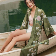 Ulivary Floral Olive Kimono Robe