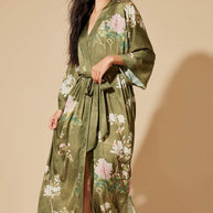 Ulivary Floral Olive Kimono Robe