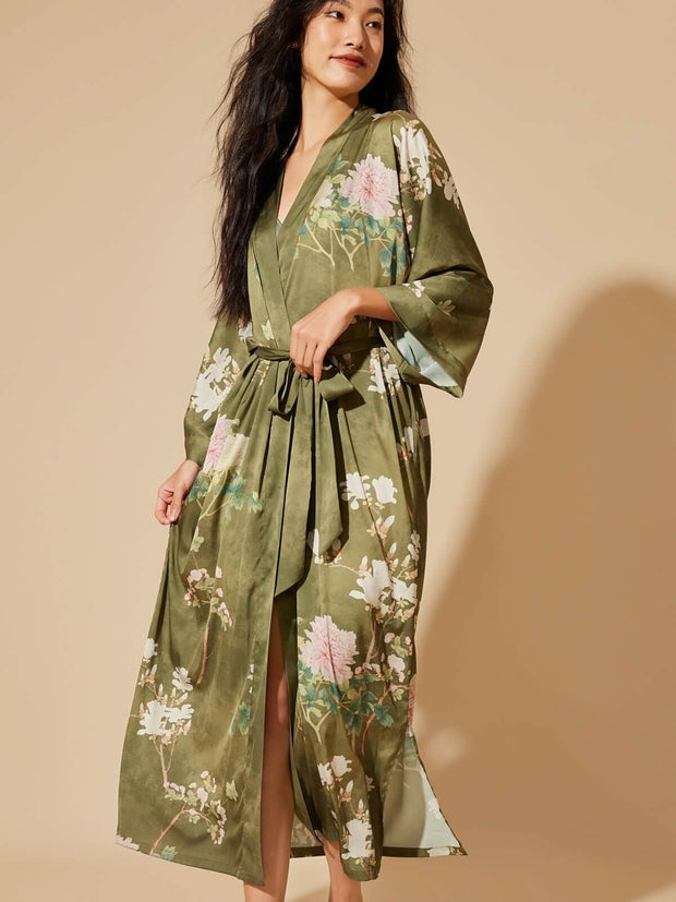 Ulivary Floral Olive Kimono Robe