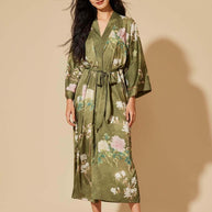 Ulivary Floral Olive Kimono Robe