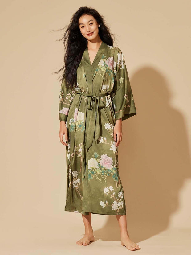 Ulivary Floral Olive Kimono Robe