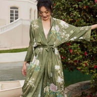 Ulivary Floral Olive Kimono Robe