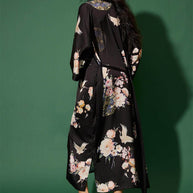 Ulivary Garden Crane Black Kimono Robe