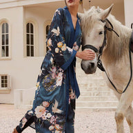 Garden Crane Blue Kimono Robe