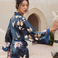 Garden Crane Blue Kimono Robe