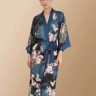 Garden Crane Blue Kimono Robe