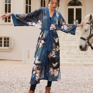 Garden Crane Blue Kimono Robe
