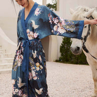 Garden Crane Blue Kimono Robe