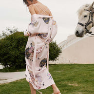 Ulivary Garden Crane Blush Kimono Robe