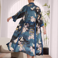 Garden Crane Blue Kimono Robe