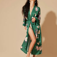 Ulivary Garden Crane Green Kimono Robe