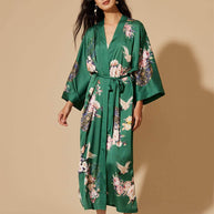 Ulivary Garden Crane Green Kimono Robe