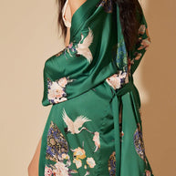 Ulivary Garden Crane Green Kimono Robe
