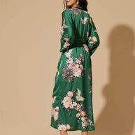 Ulivary Garden Crane Green Kimono Robe