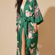 Ulivary Garden Crane Green Kimono Robe