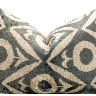Geometric Gray Beige Throw Pillow 16x24 - Traditional Contemporary Cushion - Elegant Home Décor With Down Feather Insert