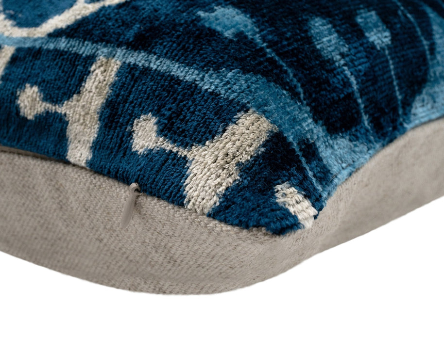 Handmade Blue Medallion Design Throw Pillow - 16x24 Inch, Vegetable Dyed With Premium Down Feather Insert