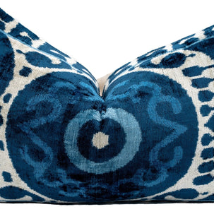 Handmade Blue Medallion Design Throw Pillow - 16x24 Inch, Vegetable Dyed With Premium Down Feather Insert