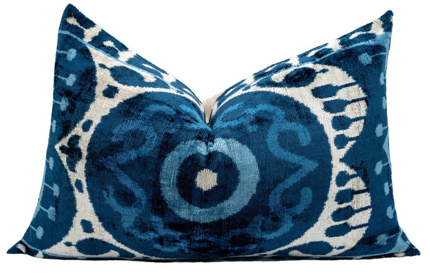 Handmade Blue Medallion Design Throw Pillow - 16x24 Inch, Vegetable Dyed With Premium Down Feather Insert