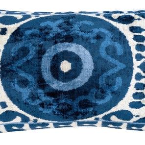 Handmade Blue Medallion Design Throw Pillow - 16x24 Inch, Vegetable Dyed With Premium Down Feather Insert