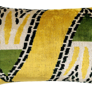 Handmade Gold Green Geometric Design Throw Pillow - 16x24 Inch, Vegetable Dyed With Premium Down Feather Insert