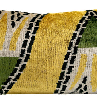 Handmade Gold Green Geometric Design Throw Pillow - 16x24 Inch, Vegetable Dyed With Premium Down Feather Insert