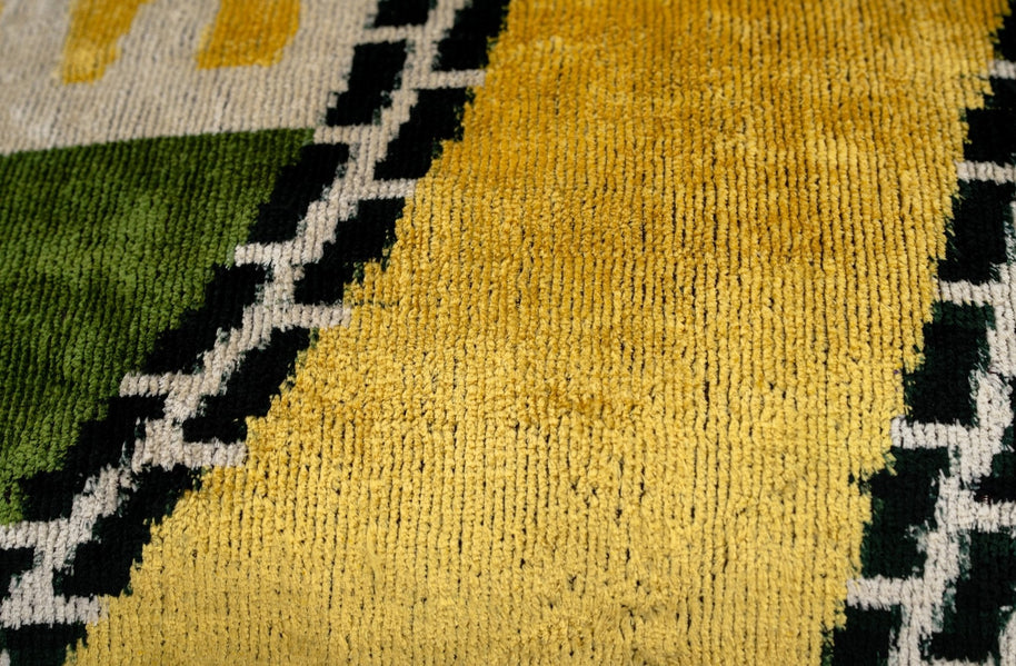 Handmade Gold Green Geometric Design Throw Pillow - 16x24 Inch, Vegetable Dyed With Premium Down Feather Insert