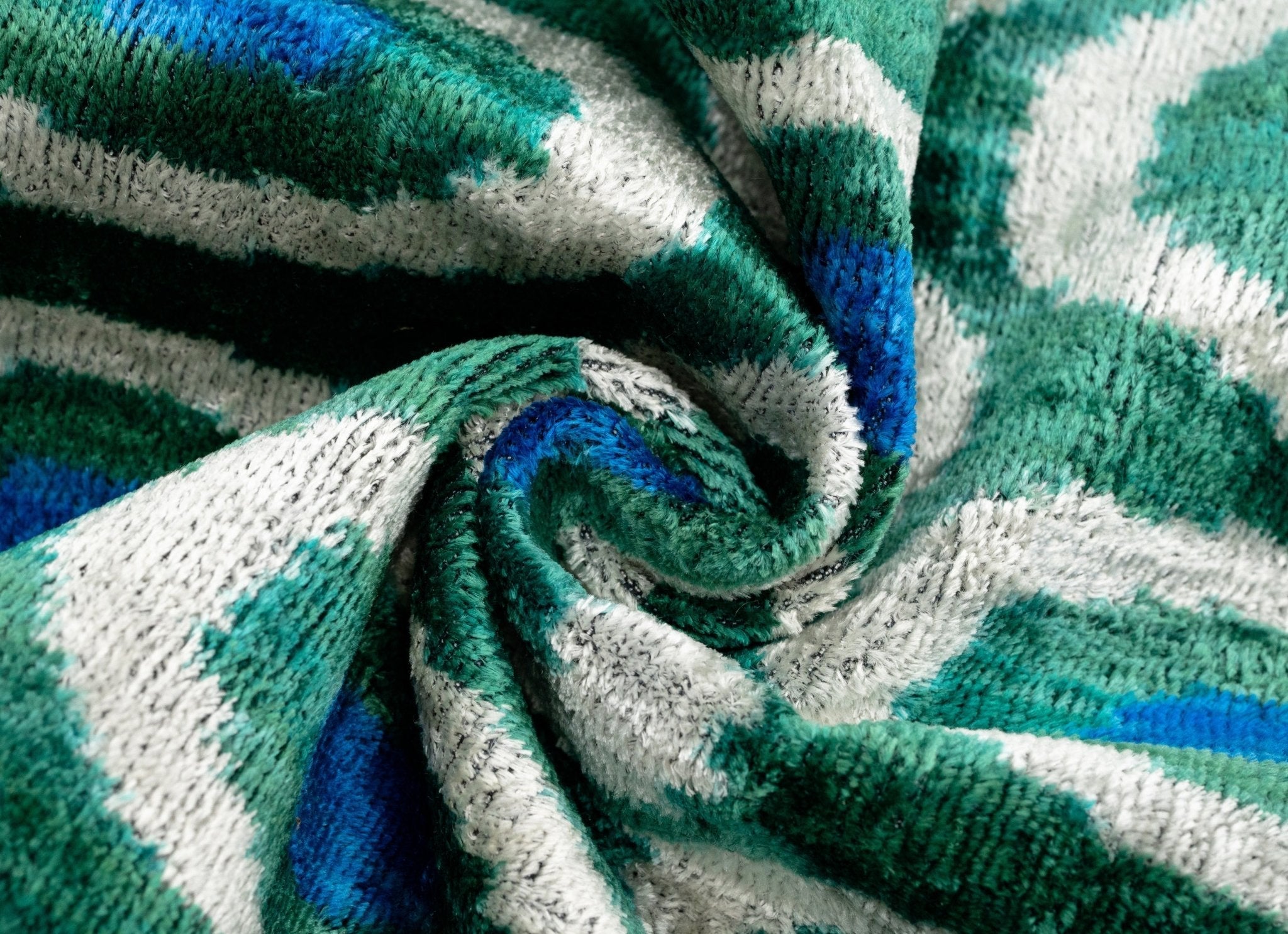 Handmade Green And Blue Circle Design Throw Pillow - 16x16 Inch, Silk Velvet, Vegetable Dyed With Premium Down Feather Insert