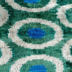 Handmade Green And Blue Circle Design Throw Pillow - 16x16 Inch, Silk Velvet, Vegetable Dyed With Premium Down Feather Insert