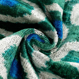 Handmade Green And Blue Circle Design Throw Pillow - 16x24 Inch, Silk Velvet, Vegetable Dyed With Premium Down Feather Insert