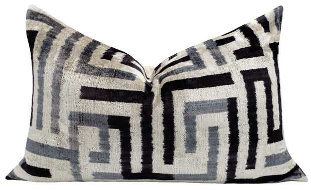 Handmade Luxury Black White Gray Decorative Pillow Cover & Premium Down Feather Insert |Made In USA| Soft Velvet Silk Throw Cushion 16x24