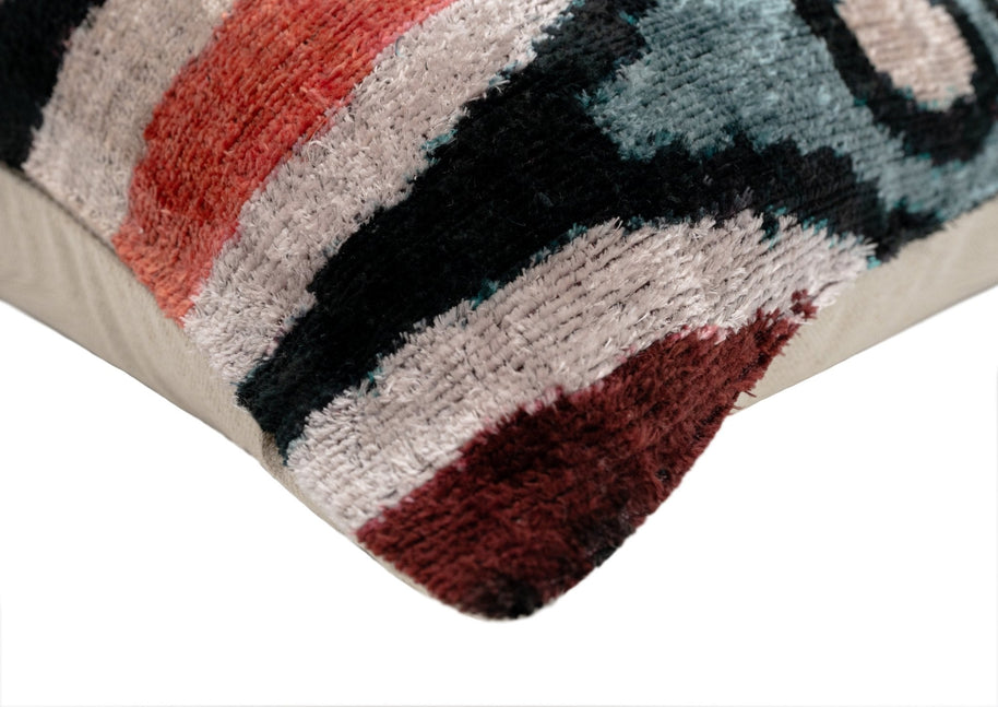 Handmade Multicolor Abstract Design Throw Pillow - 16x24 Inch, Silk Velvet, Vegetable Dyed With Premium Down Feather Insert