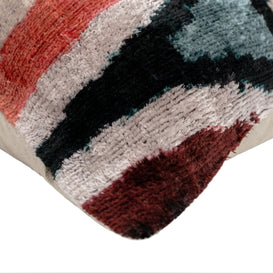 Handmade Multicolor Abstract Design Throw Pillow - 16x24 Inch, Silk Velvet, Vegetable Dyed With Premium Down Feather Insert