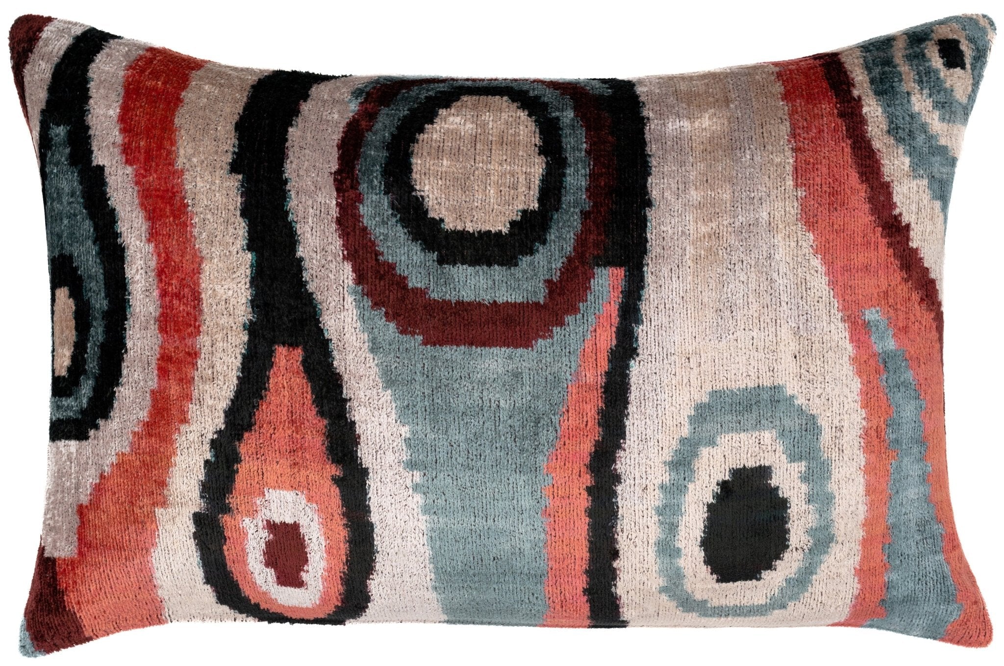 Handmade Multicolor Abstract Design Throw Pillow - 16x24 Inch, Silk Velvet, Vegetable Dyed With Premium Down Feather Insert