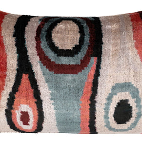 Handmade Multicolor Abstract Design Throw Pillow - 16x24 Inch, Silk Velvet, Vegetable Dyed With Premium Down Feather Insert