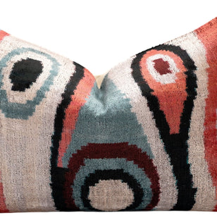 Handmade Multicolor Abstract Design Throw Pillow - 16x24 Inch, Silk Velvet, Vegetable Dyed With Premium Down Feather Insert