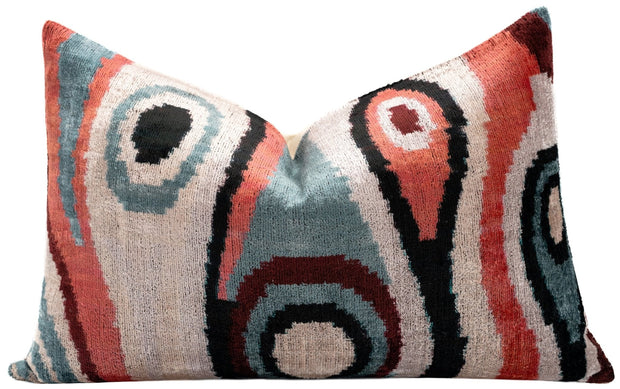 Handmade Multicolor Abstract Design Throw Pillow - 16x24 Inch, Silk Velvet, Vegetable Dyed With Premium Down Feather Insert