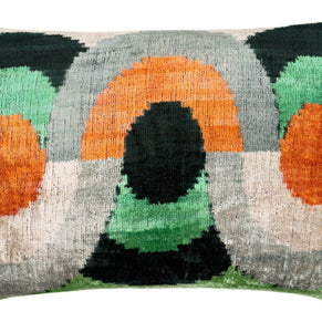 Handmade Orange Black Green Abstract Design Throw Pillow - 16x24 Inch, Silk Velvet, Vegetable Dyed With Premium Down Feather Insert