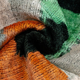 Handmade Orange Black Green Abstract Design Throw Pillow - 16x24 Inch, Silk Velvet, Vegetable Dyed With Premium Down Feather Insert