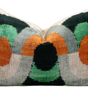 Handmade Orange Black Green Abstract Design Throw Pillow - 16x24 Inch, Silk Velvet, Vegetable Dyed With Premium Down Feather Insert