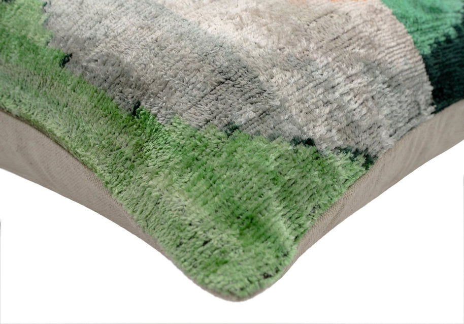 Handmade Orange Black Green Abstract Design Throw Pillow - 16x24 Inch, Silk Velvet, Vegetable Dyed With Premium Down Feather Insert